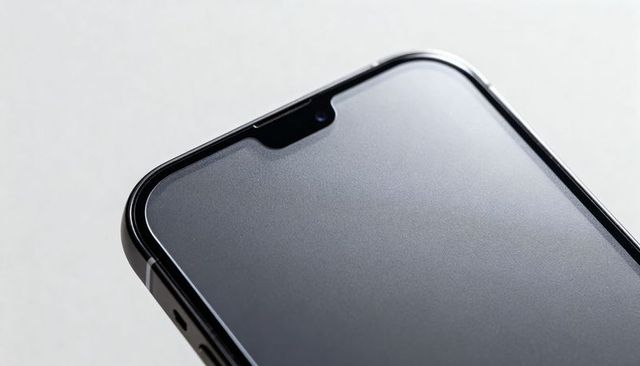 Smartphone notch close-up showing matte screen and sleek metal bezel for tech mockup