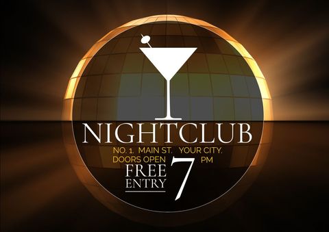 Sophisticated nightclub event promotion with martini glass