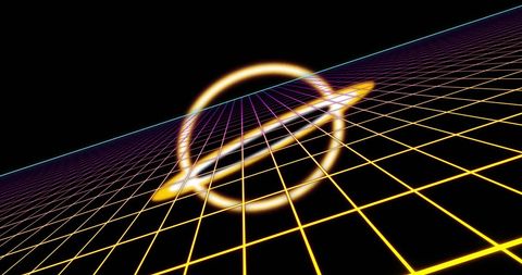 Futuristic neon grid with glowing ring in cyber space