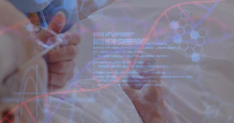 Digital healthcare concept with senior person analyzing dna data