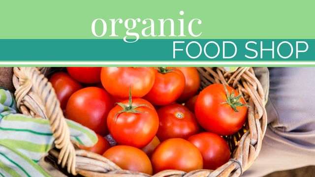 Organic Food Shop Banner Featuring Fresh Ripe Tomatoes in Woven Basket - Download Free Stock Templates Pikwizard.com