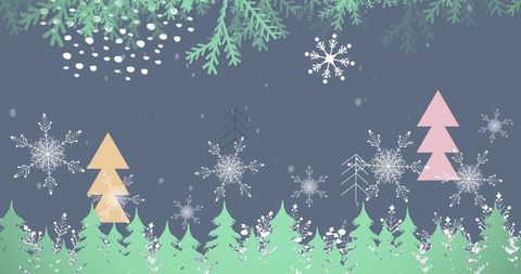 Winter Wonderland with Snowflakes and Decorated Christmas Trees