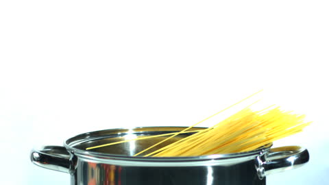 Spaghetti Falls into Pot in Slow Motion for Cooking