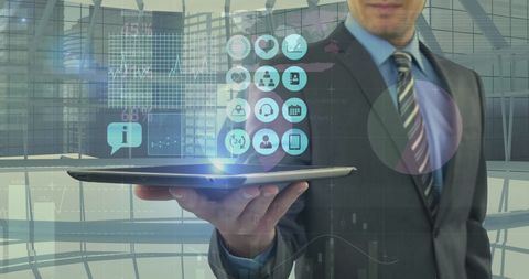 Businessman Using Tablet with Digital Interface Technology Overlay - Download Free Stock Images Pikwizard.com