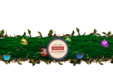 Festive Christmas Garland on Transparent Background with Baubles