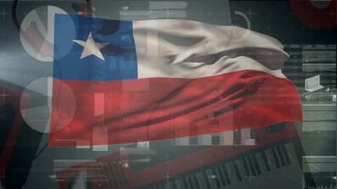 Chilean Flag Waves Overlaid with Financial Data and Charts