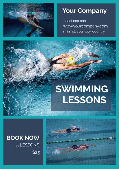 Professional Swimming Lessons Promotional Flyer Template - Download Free Stock Templates Pikwizard.com