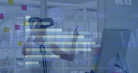 Businesswoman in VR Analyzing Global Business Data