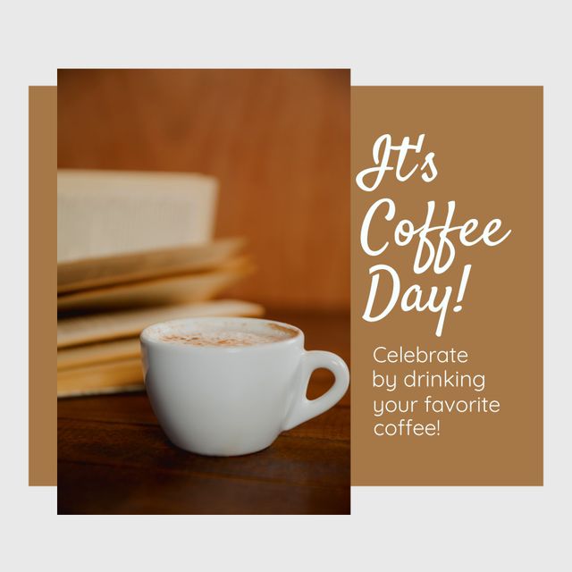 Coffee Day Celebration Concept with Cappuccino and Books - Download Free Stock Templates Pikwizard.com