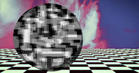 Abstract Glitch Art with Vintage Checkered Background