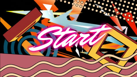 Retro Modern Start Screen with Abstract Shapes and Neon Text