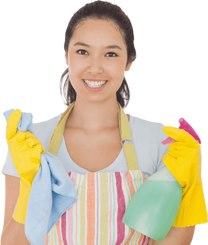 smiling woman with cleaning supplies and transparent background - Download Free Stock Videos Pikwizard.com