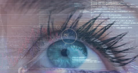 Close-up Eye Visualization with Data and Technology Overlay
