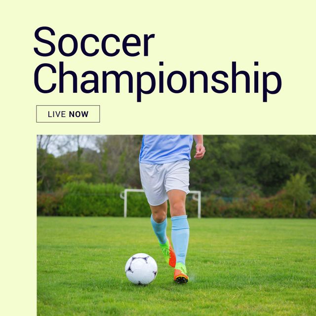 Soccer Championship Announced with Football Player on Green Grass Field - Download Free Stock Templates Pikwizard.com