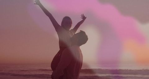 Romantic Beach Sunset Silhouette of Couple