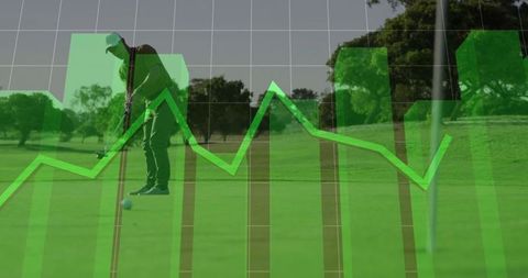 Golfer Analyzing Data Overlay On Putting Green With Financial Insights