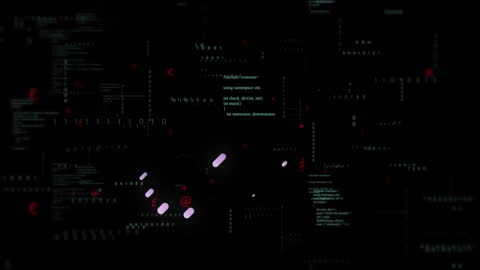 Digital Data Glitch Background with Code Elements