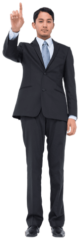 Asian businessman pointing for direction transparent background