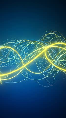 Vertical Neon Energy Ribbons Flowing and Twisting Across Deep Blue Gradient Loop