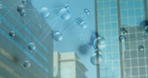 Digital Network Spheres Overlay on Urban Cityscape with Skyscrapers - Download Free Stock Images Pikwizard.com