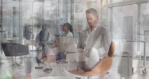 Busy Office with Diverse Team Working in Fast Motion