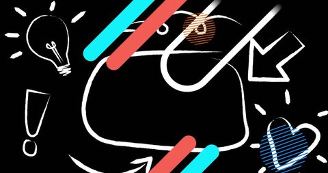 Black Background with Vibrant Overlays and Icons for Creative Communication - Download Free Stock Images Pikwizard.com