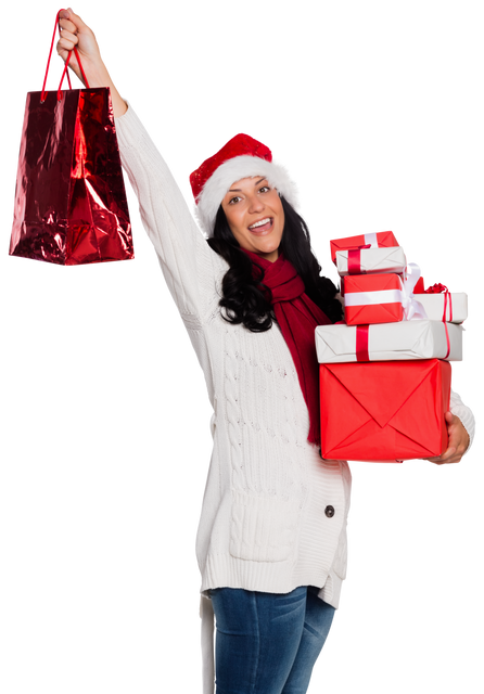 Smiling Woman with Transparent Holiday Gifts Holding Bags - Download Free Stock Videos Pikwizard.com