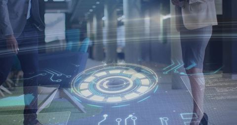 Business Team Discussing Holographic Augmented Reality Interface Over Office Meeting Table