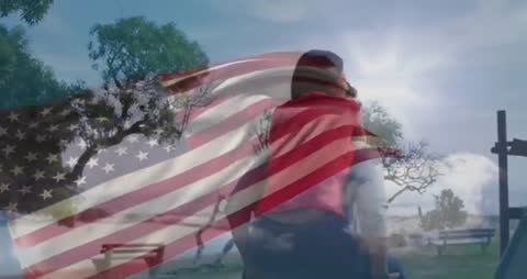 Patriotic Reflection with American Flag in Tranquil Park