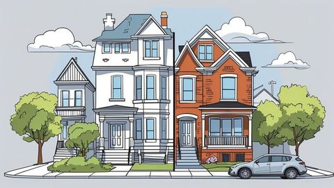 Charming suburban street with white and red-brick houses