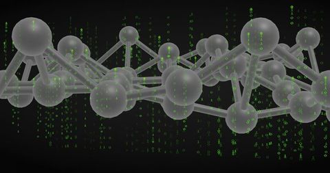 Translucent 3D Molecular Network with Cascading Green Binary Code for Tech Background