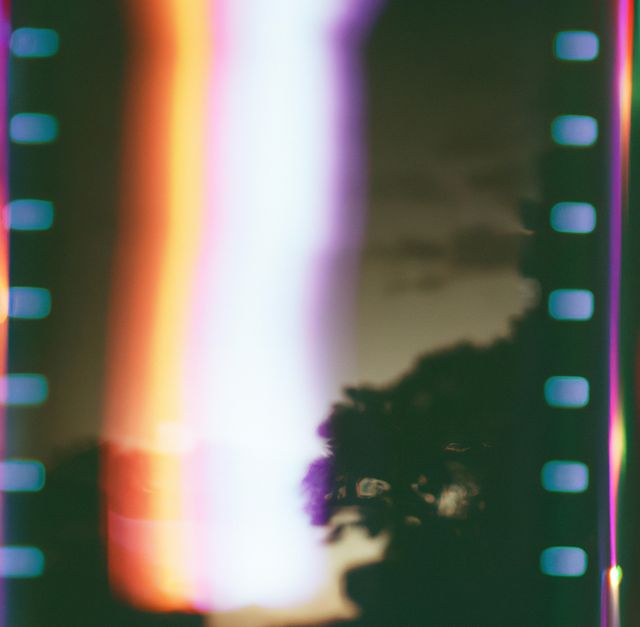 Image of close up of purple film light leak overlay. Light, camera, film and photography concept.