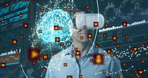 Man Using VR Headset Interacting with Digital Network - Download Free Stock Images Pikwizard.com