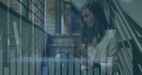 Businesswoman Analyzing Financial Data with Graphic Overlay