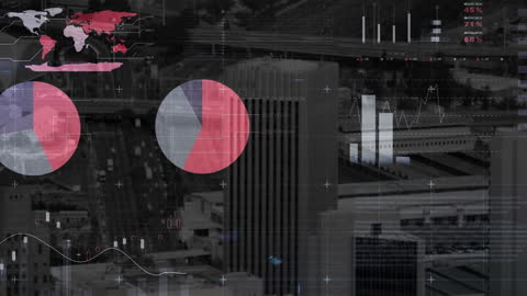 Cityscape with Financial Data Analysis Overlay