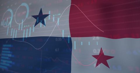 Panama Flag with Financial Data Overlay Illustrating Economic Analysis - Download Free Stock Images Pikwizard.com