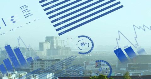 Futuristic Infographic Interface Over City Skyline - Download Free Stock Images Pikwizard.com