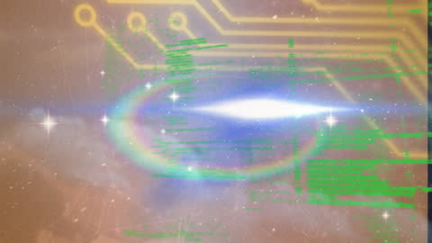 Futuristic Binary Code Flow on Digital Circuit Background