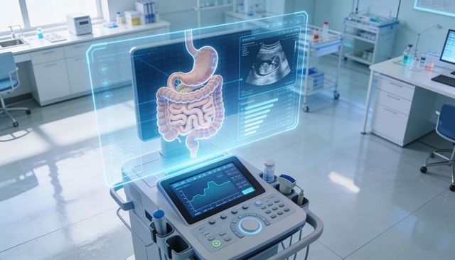 Projecting holographic gastrointestinal anatomy from ultrasound console in modern clinic