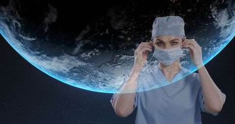 Female Surgeon with Earth Above Highlights Global Health Concepts