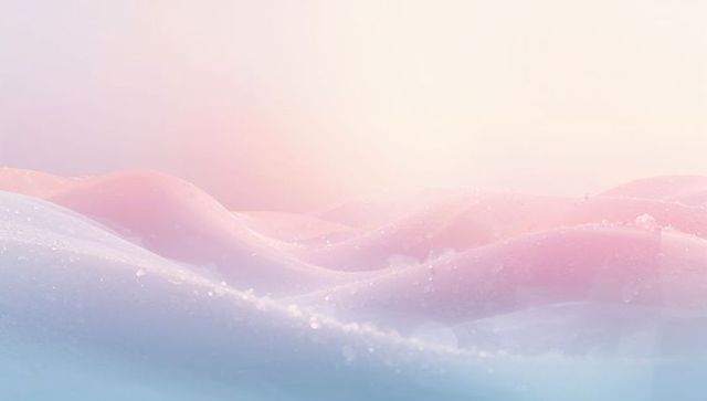 Shimmering pastel dunes at sunrise with crystalline sparkles, dreamy minimalist scene