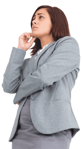 Worried businesswoman posing on transparent background