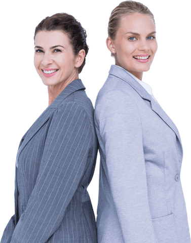Confident businesswomen standing back-to-back transparent background
