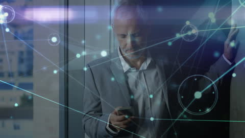 Businessman Engaging with Digital Network Interface on Smartphone