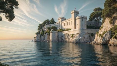 Majestic cliffside fortress overlooking the sea near trieste, italy