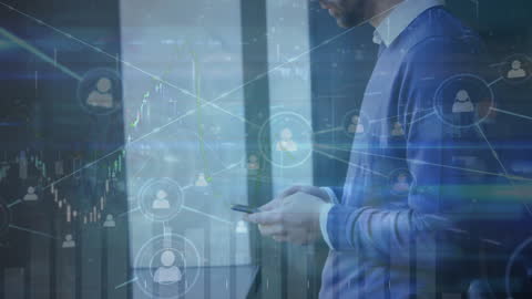 Businessman Analyzing Digital Data in Modern Workplace Concept