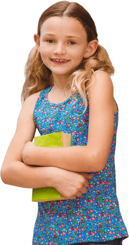 smiling young girl holding book with floral shirt on transparent background - Download Free Stock Videos Pikwizard.com