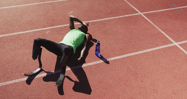 Paralympic Athlete Resting on Track After Intensive Training - Download Free Stock Images Pikwizard.com