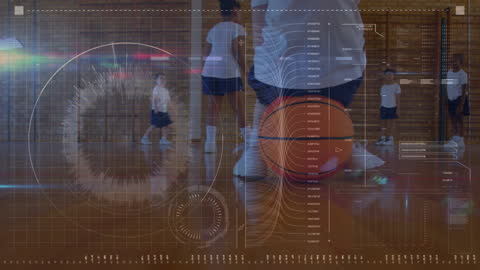 Digital Interface Overlapping Youth Basketball Training Session
