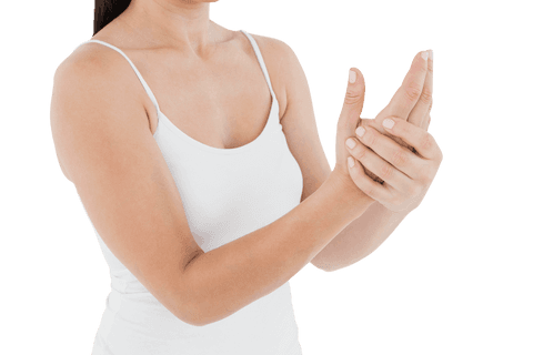 Woman in White Tops Suffering Hand Pain on Transparent Background - Download Free Stock Videos Pikwizard.com